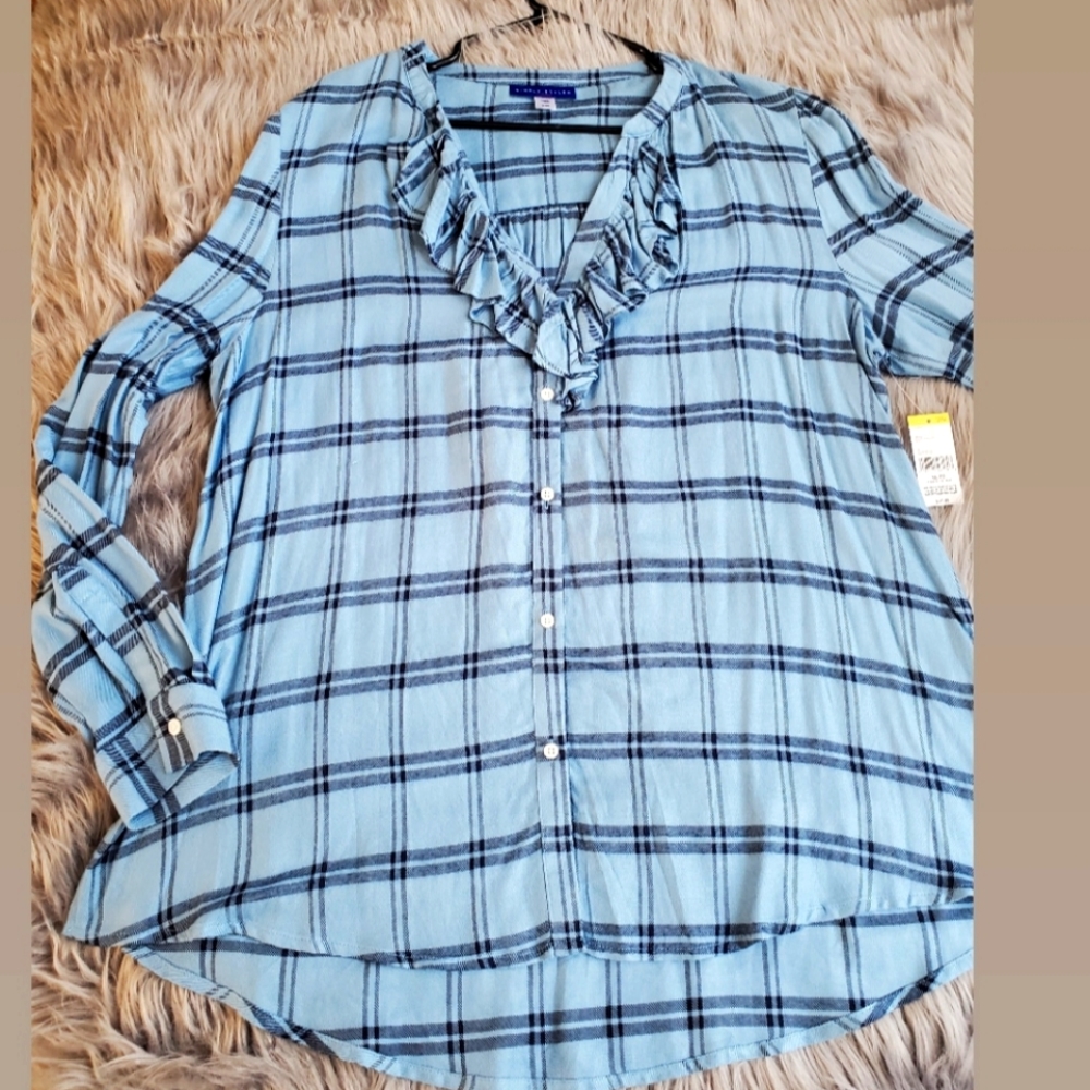 Baby blue ruffle plaid top shacket mini dress